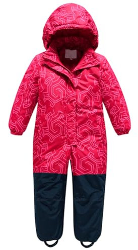 L SERVER Schneeanzug Kinder Jungen mit Kapuze Warme Skianzug Mädchen Winddichte und Wasserdichte Winter Skioverall, Rosa, 92-98