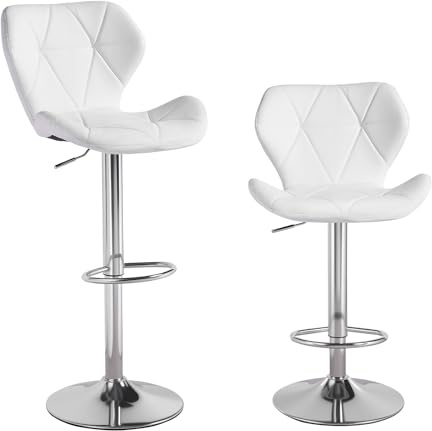 Panana Set of 2 Swivel Barstools Modern PU Leather Bar Chairs Kitchen Breakfast Pub Counter Stools (White)