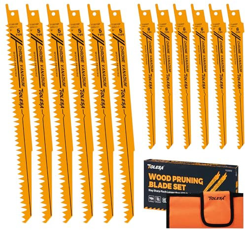 TOLESA 12 Pack CR-V Reciprocating Saw Blade Wood Cutting, Sawzall Pruning Blades Fast & Clean Cut With Durability, Flexibility & Longevity for Professionals & Everyday DIY Gardeners