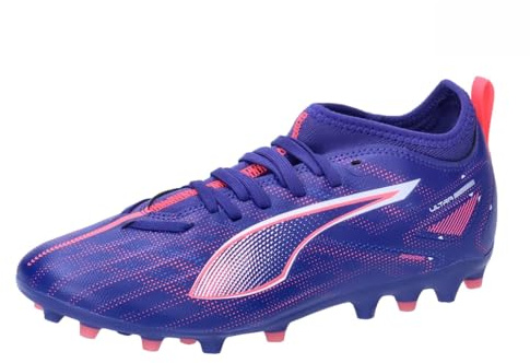 Puma Unisex Youth Ultra 5 Match MG JR Soccer Shoe, Lapis Lazuli-Puma White-Sunset Glow, 34 EU