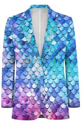 FUIALDOLG Blazer for Men's Single Breasted Suit Blue Purple Fish Scale Pattern Jacket Slim Fit Stylish Blazer Long Sleeve Blazer Suit Prom Wedding Tuxedo Jacket More Durable