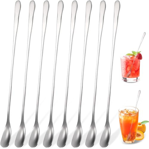 Set di cucchiai per latte macchiato, 8 pezzi, manico lungo 20 cm, cucchiaio lungo in acciaio inox, cucchiaino da dessert per caffè freddo, tè freddo, frappè, gelato, cocktail e dessert