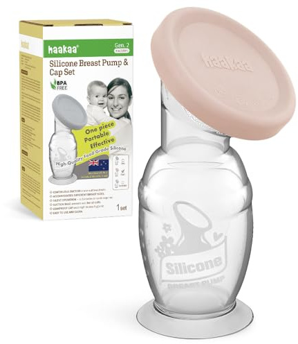 haakaa Extractor de Leche Manual de Silicona con Base de Succión y Tapa – Diseño Patentado, Operación Silenciosa Manos Libres, Succión Natural, A Prueba de Derrames, 4oz/100ml, Rosa Suave