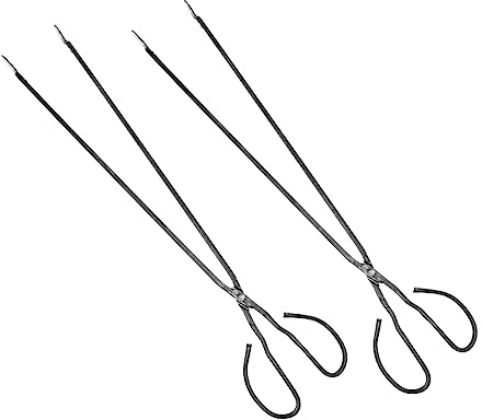ABOOFAN 2pcs Heavy-Duty Iron Fire Tongs Long Heat-Resistant Handles for Outdoor Backyard Fire Pit and Wood Burning Stove, Sturdy BBQ Charcoal Tong and Garbage Picker Tool