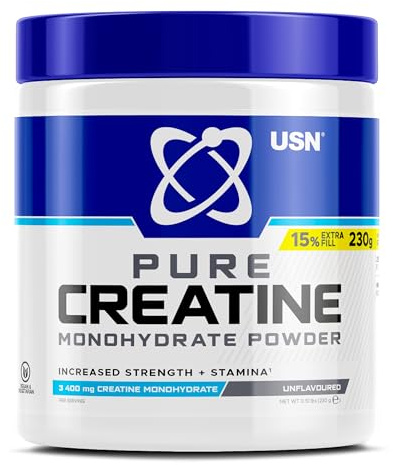 USN Micronised Creatine Powder 230g (67 Servings): 100% Pure Creatine Monohydrate Powder for Performance and Muscle Recovery, Suitable for Vegans - Unflavoured