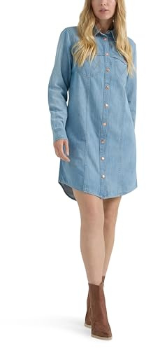 Wrangler Vestido camisero de mezclilla para mujer, Azul-cielo, Large