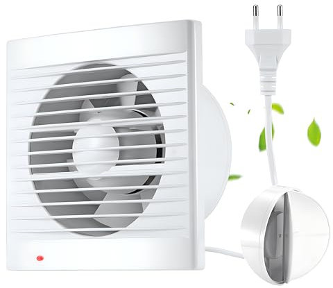 Moonjor 120mm Abluftventilator Küche, 160m³/h IPX2 Wasserdicht Badlüfter mit Rückstauklappe, 1m EU-Netzkabel für Bad WC