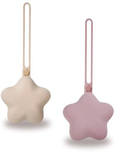WeSweet 2er Pack Schnullerbox - Tragbare Silikon Schnullerbox für unterwegs BPA-frei(Star Cream)