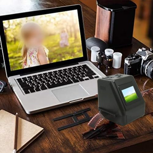 Whychstore Mini scanner de film numérique et diapositives, convertit 35 mm, 135, 110, 126, Super 8 films/diapositives/négatifs en photos numériques JPG, noir
