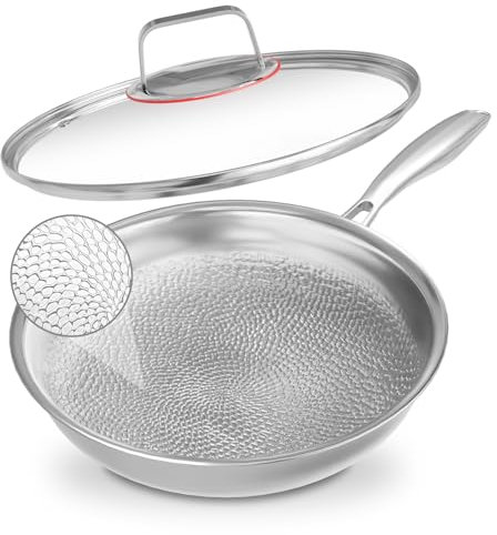 Abijan Padella in acciaio inossidabile da 30 cm con coperchio – Rivestimento antiaderente,Maniglia rimovibile, priva di PTFE e PFOA, compatibile con tutti i piani cottura