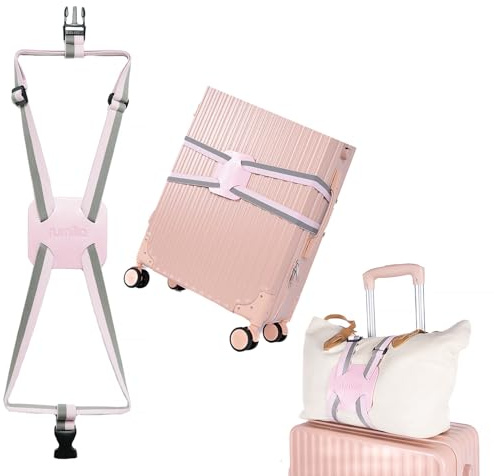 Luggage Straps for Suitcases, Travel Accessories to Connect Two Suitcase, Add A Bag Luggage Strap for Carry On Luggages Adjustable Buckle Belt (Grey/Pink-1pcs)