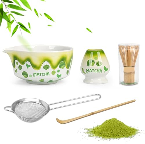 Set Matcha da 5 pezzi, elegante set da tè Macha verde, per gli amanti del matcha, accessori per matcha, con supporto per scopa, filtro a pala