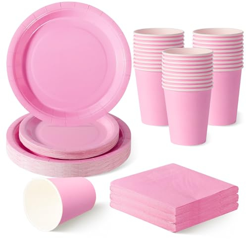 ZblPyro Anniversaire Vaisselle de fête 120 Pièces Rose Clair Classique Set Jetable pour 30 Invités - Assiettes 9 & 7, Gobelets, Serviettes en Papier pour Fête, Anniversaire, Mariage