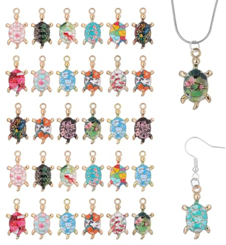 Aphumedc Enamel Sea Turtle Charms, 30PCS Alloy Marine Life Pendants for Jewelry Making, Nautical DIY Craft Necklace Bracelet Earrings Accessories, Bulk Summer Gift