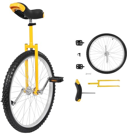 ROGONPDK Monocycle de 61 cm avec 2 pédales - Monocycle adulte réglable en hauteur - Pour employés de bureau, amateurs de cyclisme et autres - Jaune