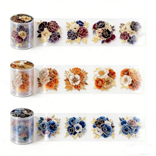HNLMZ Washi Tape Set, 3 rullar klippbok klistermärken, blommor PET Washi tejp, PET transparent dekorativa klistermärken för klippböcker, dagböcker, anteckningsblock används och gör-det-själv-fotoalbum