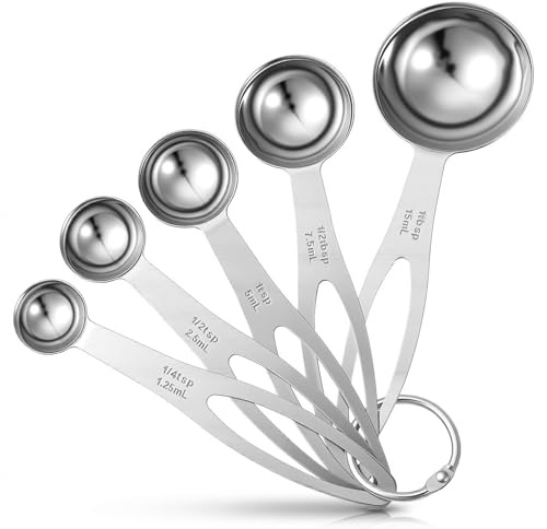 5PCS Measuring Spoons Set 1/4 TSP, 1/2 TSP, 1 TSP, 1/2 Tbsp, 1 Tbsp Table Spoons Measuring Spoon Stainless Steel Measure Spoons Kitchen Gadgets for Cooking & Baking