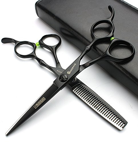 Set di Forbici da Parrucchiere Nere da 5.5 Pollici, Strumento Per Parrucchiere, 440c, Forbici da Parrucchiere Per Sfoltire i Capelli, In acciaio Inossidabile ad alta Durezza,(5,5 pollici scissors set)