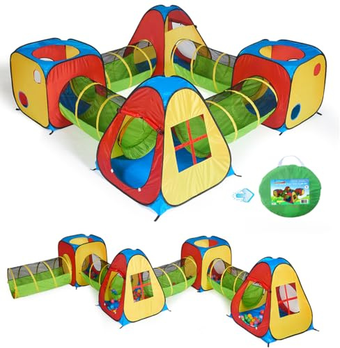 UTEX 8 in 1 Pop Up Children Play Tent House with 4 Tunnel, 4 Tents for Boys, Girls, Babies and Toddlers for Indoor and Outdoor Use