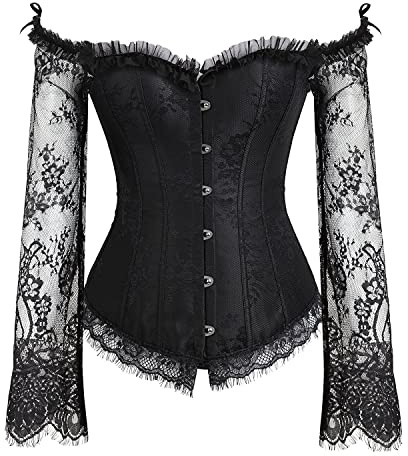 Zooma Corsetto Sexy da Donna, Top Corpetto da Donna, con Corsetto in Vita con Maniche, Camicia Tradizionale con Camicetta Dirndl Corsetto Bustier (0183-Nero, S)