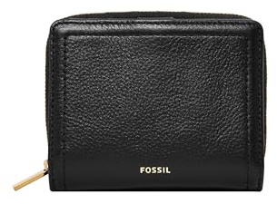 Fossil Women's Wallet, Logan Leather Wallet RFID Blocking Small Multifunction, Black Multi