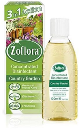 Zoflora Multipurpose Concentrated Antibacterial Disinfectant Multi Surface Cleaning Solution Country Garden 120 ml Green