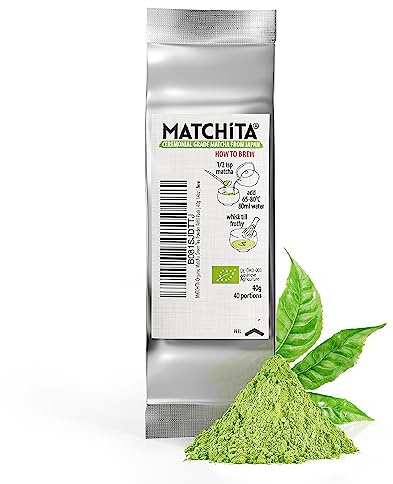 MATCHITA Poudre de Thé Vert Matcha Japonais Biologique Cérémoniale en Boîte Bambou (40g) - Goût Intense et Crémeux: pour Boissons chaudes et froides - Booste l'énergie et la fonction immunitaire