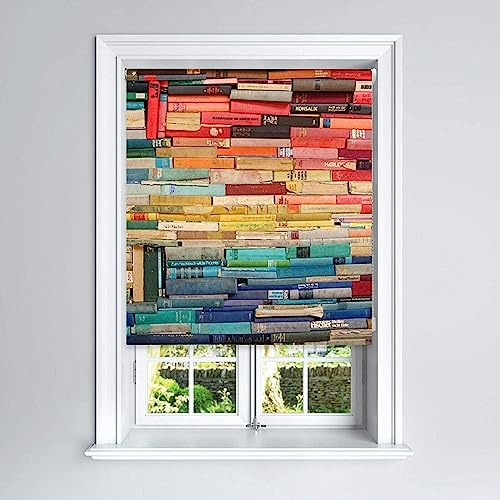 Lister Cartwright Books Design Blackout Roller Blinds Windows Child Safety Cut To Size Fitting Included Beautiful Design Made to Measure, 120 x 140 cm
