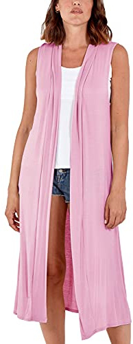 STAR FASHION Femme Ouverte Avant sans Manches Maxi Longue Longueur Boyfriend Cardigan Dames Plain Blazer Gilet Floaty Top Duster Veste Français (40-54)