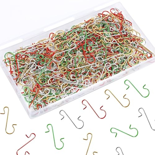 SEPGLITTER 240Pcs Christmas Ornament Hooks Metal Wire Hooks S-Shaped Hangers with Storage Box for Hanging Christmas Ball Christmas Tree Bauble Hooks(Gold, Silver, Red and Green)
