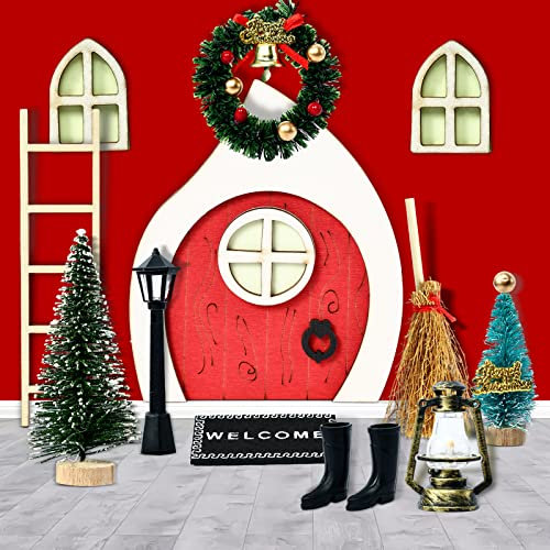Porta degli Elfi di Natale, 12 PCS Decorazioni Miniature Casetta in Legno, Porticina Luminosa di Notte, con Pacco Regalo
