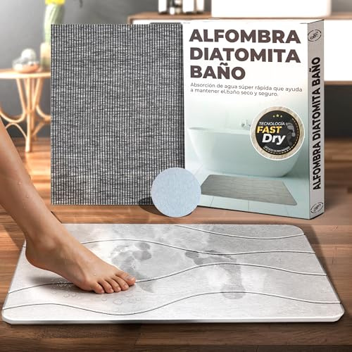 WB® – Alfombra Diatomita Baño Fast Dry 60x40 – Secado Rápido, Antideslizante y Antibacteriana – Alfombrilla Piedra Super Absorbente – Alfombrilla Diatomita - Stone Bath Mat - Color Gris