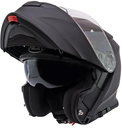 MIDA MV-2 Flip Up Front Sun Visor Modular Motorcycle Motorbike Helmet ECE 2206 Approved (Matt Black, L)