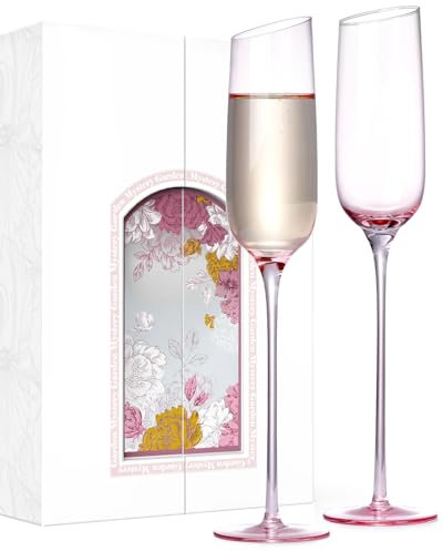 NUTRIUPS Copas de champán rosas, copas para Prosecco, hechas a mano, vasos de cristal transparente, regalo para aniversario de boda