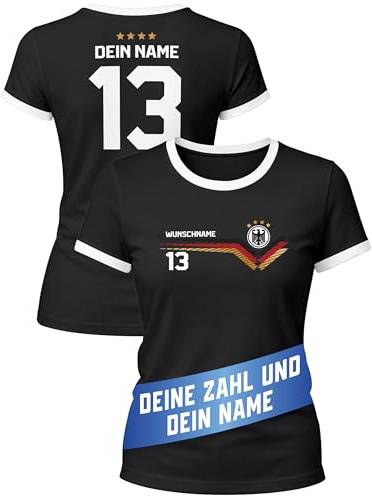 MoonWorks® EM Shirt Damen Deutschland Trikot personalisiert mit Name Fußball Weltmeisterschaft 2026 Fanshirt Schwarz-Weiss XL