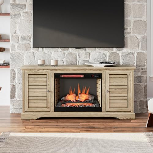 RAABYU Consola de TV con Chimenea eléctrica de 68 Pulgadas para televisores de hasta 80 Pulgadas Acabado alabastro de ensamblaje mínimo