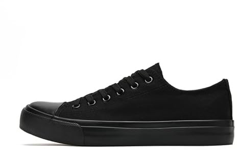Zapatos de lona para mujer, tenis de caña baja para mujeres y hombres, tenis clásicos con cordones, zapatos de tenis casuales, Todo negro., 42 2/3 EU