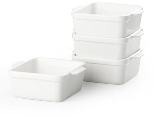 16 oz Small Baking Dish Set of 4, Individual Casserole Dishes for Oven, Ceramic Square Ramekins for Meal Prep, Lasagna, Desserts, Freezer Safe