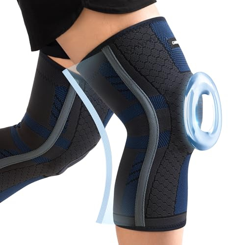 CAMBIVO 2 Pezzi Tutore Ginocchio con Stabilizzatori Laterali In PMMA e Gel Pad Rotulea, Ginocchiera Ortopedica Compressione Elastica per Legamenti, Menisco, Sportivo, Palestra, Pallavolo