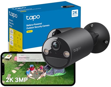 Tapo C411 2K 3MP Battery Security Camera Outdoor Wireless,Solar Security Camera,Colour Night Outdoor Camera,AI Detection,IP65,No Hub Required,Alexa,Google Home,Flexible Storage,No Monthly fee