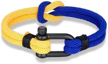 London Craftwork Elegante braccialetto da polso regolabile in paracord, unisex, 19 – 21 cm, ucraina, giallo e blu, 23cm, Nylon, Nessuna pietra preziosa