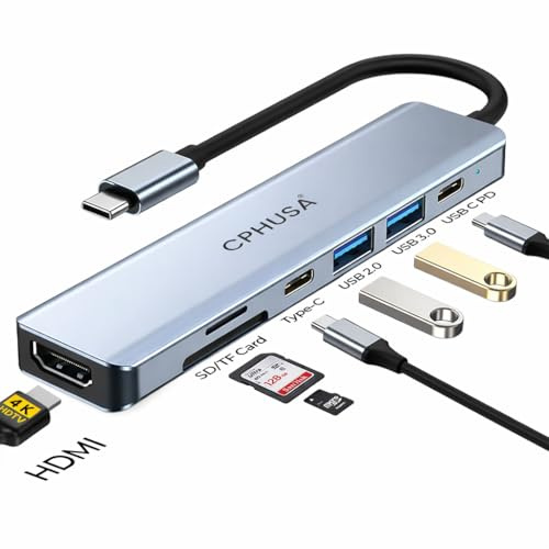 USB C Hub 7-in-1 for MacBook Pro/Air, Multiport Adapter with 4K HDMI, 100W PD Charging, USB 3.0, USB 2.0, SD/TF Card Reader – USB-C Docking Station for MacBook, Chromebook, Dell, HP & Type-C Devices