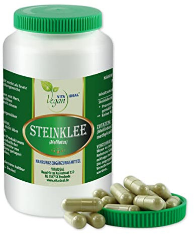 VITA IDEAL Vegan® Steinklee - Kraut 120 Kapseln - Melilotus officinalis - Tagesportion 450mg Steinkleekraut reines Pulver. Natürlich, pflanzlich und ohne Zusatzstoffe, original von VITAIDEAL.