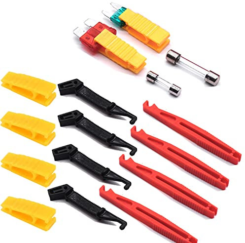 Dancepandas Pinze per estrattore di fusibili 12PCS Rimozione dei fusibili Clip per fusibili per auto per lama per fusibili per auto Strumento di inserimento dell'estrattore per fusibili in vetro