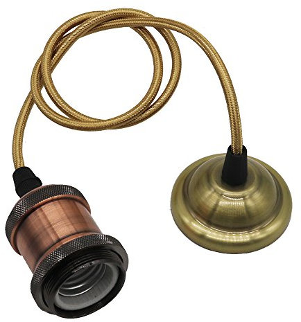 Mengjay E27 Lampada da soffitto Edison Rame Portalampada Luce Del Lampada Lampadario Holder Ombra Lampada a Sospensione Lampada Titolare Accessori Fai da te Con 1M Cable Luce pendente (Bronzo dorato)