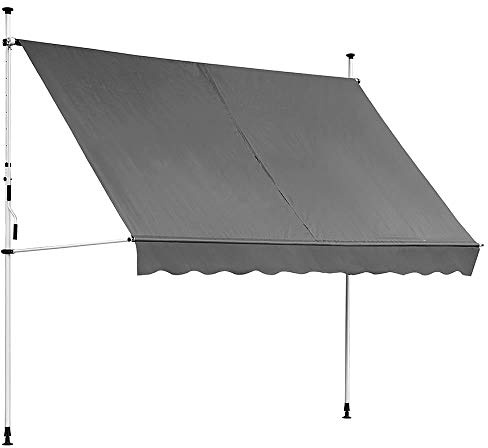 Melko Klemmmarkise mit LED Beleuchtung 250 cm breit Grau Balkomarkise ohne Bohren Sonnenschutz Terrassenüberdachung