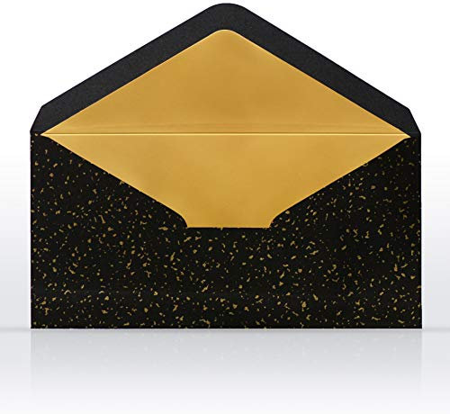 10 Briefumschläge Briefkuverts Schwarz mit Gold Metallic Innenfutter 110 x 220 mm für Grußkarten Gutscheine Geldgeschenke Einladungsumschläge