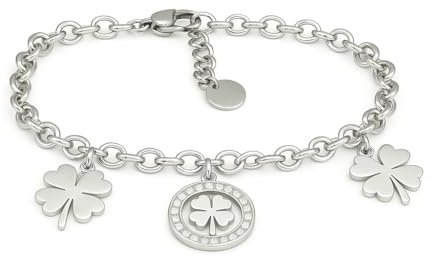 SAGA GIOIELLI® Bracciale Donna Quadrifoglio Portafortuna Acciaio Confezione regalo