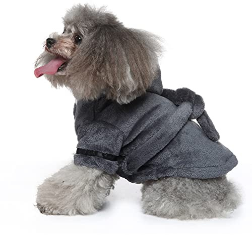 Puppy Drying Coat Hotel Bathrobe Sleeping Clothes with Sleeves for Small & Medium Pets Super Absorbent Bath Robe Towel Quick Dry Dog Cat Hooded Dressing Gown Pajamas Adjustable Nightgown Sleepwear