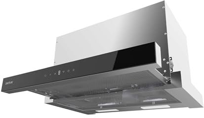 Cecotec Campana Extractora Telescópica 60cm Flux TLT 605500 Glass Black A++. Motor 70W, Bajo Consumo, Frontal Vidrio Blanco, Potencia Succión 550m3/h, Control Táctil y Gestos, Filtro de Carbono